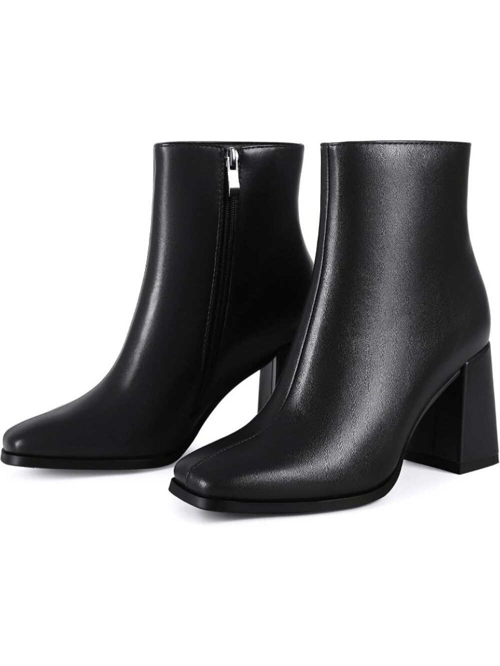 Women's Black Square Toe Chunky Block Heel Elegant Fashion Ladies Short Booties